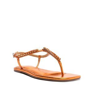 NEW SCHUTZ Groove Metallic  T-Strap Sandal Orange with Crystals